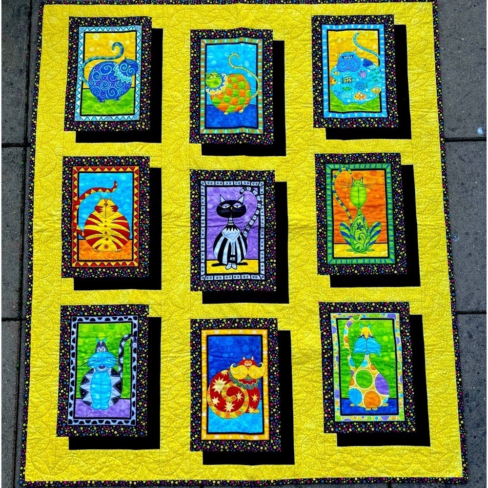 NANAIMO QUILTERS GUILD Handmade Baby Quilt With Cat Pattern 48 x 42”